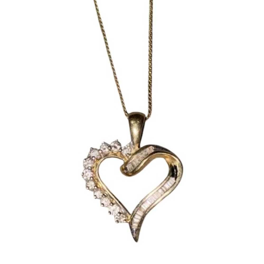 Vintage 10K GoldHeart round Baguette .5CTTW Diamonds w/14k Italian box chain - Picture 2 of 9